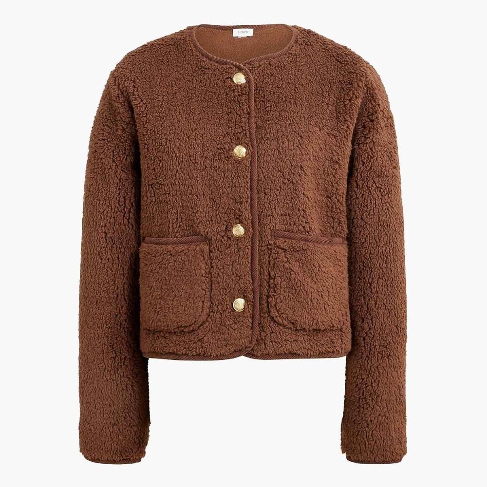 NWT J. Crew Sherpa Lady Jacket in Cocoa size L
